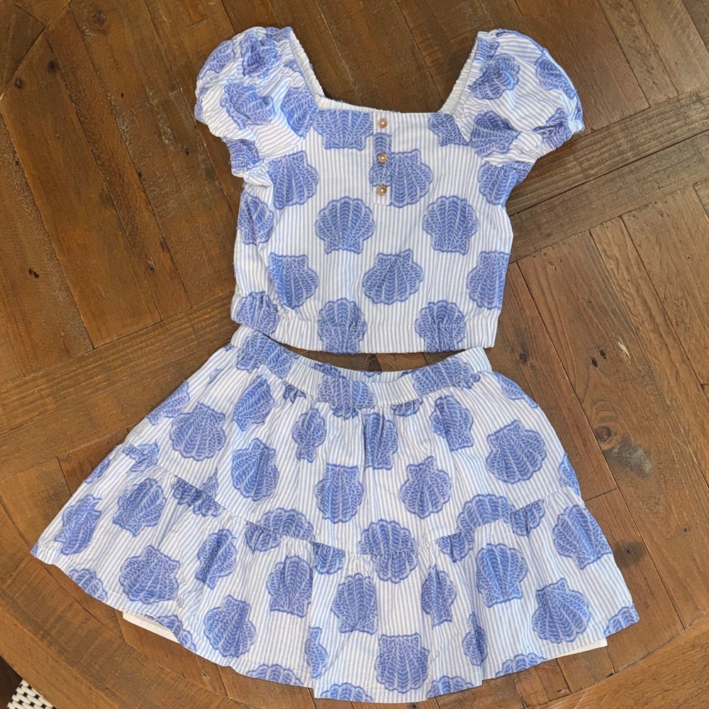 Blue Shell Print Kids Matching Set Medium 7/8